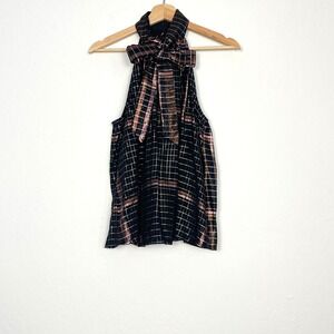 Apiece Apart Medina Top Neck Tie Sleeveless Lurex Plaid Black Metallic Size S/ M